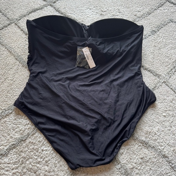 J. Crew One Piece Swimsuit bathing suit Black Ruched Bandeau strapless halter 24 - Picture 3 of 11